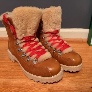 J. Crew Brown Lace Up Boots with Red Laces
